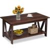 imageWLIVE Coffee Table with Storage Shelf 394quot Farmhouse Coffee Table with VFrame Support 2Tier Wood Rustic Center Table for Living Room Bedroom ampamp Balcony Charcoal BlackEspresso