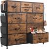 imageWLIVE Dresser for Bedroom with 10 Drawers Fabric Dresser Chest of Drawers with Side Pockets and Hooks Sturdy Metal Frame Drawers Organizer Unit for Living Room Hallway BlackRustic Brown Wood Grain Print
