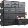 imageWLIVE Dresser for Bedroom with 10 Drawers Fabric Dresser Chest of Drawers with Side Pockets and Hooks Sturdy Metal Frame Drawers Organizer Unit for Living Room Hallway BlackCharcoal Black Wood Grain Print