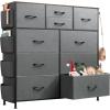 imageWLIVE Dresser for Bedroom with 10 Drawers Fabric Dresser Chest of Drawers with Side Pockets and Hooks Sturdy Metal Frame Drawers Organizer Unit for Living Room Hallway BlackDark Grey