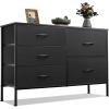 imageWLIVE Dresser for Bedroom with 5 Drawers Wide Dressers with Drawer Organizers Chest of Drawers Fabric Dresser for Living Room Closet Hallway Charcoal Black Wood Grain PrintCharcoal Black