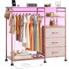 imageWLIVE Dresser for Bedroom with Clothes Rack 3 Drawer Dresser with LED Lights ampamp Charging Station Fabric Dressers ampamp Chest of Drawers Storage Organizer with Open Shelves for Closet Living Room PinkPink