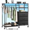 imageWLIVE Dresser for Bedroom with Clothes Rack 3 Drawer Dresser with LED Lights ampamp Charging Station Fabric Dressers ampamp Chest of Drawers Storage Organizer with Open Shelves for Closet Living Room PinkBlack