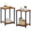imageWLIVE End Tables Set of 2 2Tier Small Side Tables with Open Storage Narrow Side Stands for Bedroom Living Room Couch End Stands with Sturdy Metal Frame Sturdy Easy Assembly Brown