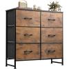 imageWLIVE Fabric Dresser for Bedroom 6 Drawer Double Dresser Storage Tower with Fabric Bins Chest of Drawers for Closet Living Room Hallway Dark GreyRustic Brown Wood Grain Print