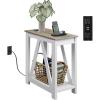 imageWLIVE Farmhouse End Table Narrow Side Table with Charging Station Slim End Table Side Table for Bedroom Living Room Small Spaces with 2 USB and 2 Power Outlets 118quot D x 236quot W x 2374quot HGreige