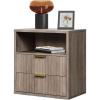 imageWLIVE Fluted Farmhouse Nightstand Set of 2 Narrow Night Stand Sets with 2 Storage Drawers and Open Shelf Wood Bed Side Tables for Bedroom Dorm EspressoGreige