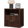 imageWLIVE Fluted Farmhouse Nightstand Set of 2 Narrow Night Stand Sets with 2 Storage Drawers and Open Shelf Wood Bed Side Tables for Bedroom Dorm EspressoEspresso