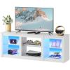 imageWLIVE LED TV Stand for 65Inch TV 58Inch Entertainment Center with Adjustable Glass Shelves Modern Media Console for Living Room ampamp Bedroom Rustic BrownWhite