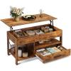 imageWLIVE Lift Top Coffee Table 39quot Coffee Table with Storage Drawers Hidden Compartment Wooden Lift Tabletop Center Table for Living Room Home Rustic OakRustic Brown