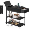 imageWLIVE Narrow Side Table with Charging Station End Table for Living Room Couch Side Table with Fabric Drawer for Bedroon 118W 236L 24H Rustic BrownBlack