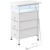 imageWLIVE Narrow Side Table with Charging Station End Table with LED Light 2 Fabric Drawers and Open Shelf Black Bedside Tables Living Room Small Space Bedroom Night Stand with Charger StationWhite With 3 Fabric Drawers