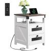imageWLIVE Night Stand with Charger Station End Tables Bedroom Living Room Bed Side Table with 2 Wooden Storage Drawers Farmhouse Nightstand with USB Ports and Outlets Dark Rustic OakAntique White