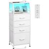 imageWLIVE Night Stand with Charger Station White Nightstand with LED Light and 4 Storage Drawers Tall Dresser for Bedroom 3748quot H Bedside Table with Fabric Bins Wood ShelfWhite