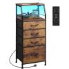 imageWLIVE Night Stand with Charger Station White Nightstand with LED Light and 4 Storage Drawers Tall Dresser for Bedroom 3748quot H Bedside Table with Fabric Bins Wood ShelfRustic Brown Wood Grain Print