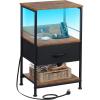 imageWLIVE Nightstand Bedside Side Table for Bedroom Dorm with Steel Frame Night Stand End Table with Fabric Storage Drawer Easy Assembly Rustic Brown Wood Grain Print 1173D 1567W 2503quot HBlack and Rustic Brown
