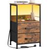 imageWLIVE Nightstand with Charging Station LED Night Stand with 2 Fabric Drawers and Open Shelf Small Dresser for Small Spaces Side End Tables for Bedroom Rustic Brown and BlackRustic Brown Wood Grain Prin