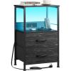 imageWLIVE Nightstand with Charging Station LED Night Stand with 2 Fabric Drawers and Open Shelf Small Dresser for Small Spaces Side End Tables for Bedroom Rustic Brown and BlackCharcoal Black