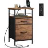 imageWLIVE Nightstand with Charging Station Side Table with 2 Fabric Drawers End Tables for Bedroom Small Dresser USB Ports and Outlets Charcoal BlackRustic Brown