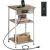 imageWLIVE Side Table with Charging Station and USB Ports Small End Tables for Small Spaces 3Tier Nightstand with Adjustable Shelf Bedside Tables Living Room Bedroom GreigeGreige