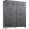 imageWLIVE Storage Organizer Unit with 12 Fabric Bins Storage Drawers Organizer with Steel Frame Tall Storage Tower Organizaton for Living Room Hallway Office Charcoal Black Wood Grain PrintDark Grey