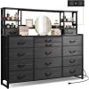 imageWLIVE Storage Organizer Unit with 15 Fabric Drawer ampamp 5 Open Shelves Tall Black Storage Drawers Organizer with Charging Station Storage Tower Organizaton for Living Room Hallway OfficeCharcoal Black Wood Grain Print