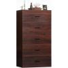 imageWLIVE Tall Dresser for Bedroom Wood Chest of Drawers with Mental Handles Black Bedroom Dresser with 5 Drawers Modern Minimalist Closet Store Organizer for Living Room HallwayBrown