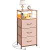 imageWLIVE White Night Stand with Charging Station LED Nightstand with 3 Fabric Drawers Tall Bedside Table with 3 USB Ports and 2 Outlets Dresser for Small Space 3193quot H Side Table for BedroomPink