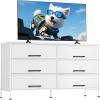 imageWLIVE White TV Stand for 60 65 70 inch TV Large Entertainment Center with 6 Fabric Drawer TV Media Console Table with Wood Top Adjustable Feet for Living Room Hallway