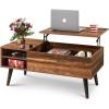 imageWLIVE Wood Lift Top Coffee Table with Hidden Compartment and Adjustable Storage Shelf Lift Tabletop Dining Table for Home Living Room Office Charcoal BlackRetro Brown