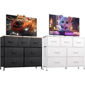 imageWLIVE 2 Sets 7 Drawer Dresser Dresser for Bedroom Closet Hallway Storage Organizer Unit Dressers ampamp Chests of Drawers with Fabric Bins