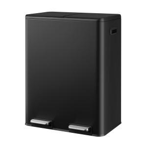imageWLIVE 2 x 8 Gallon Stainless Steel Dual Trash Can Double Trash Can Kitchen with SoftClose Lid Trash and Recycle Bin Combo Kitchen Garbage Can with Deodorizing Filter Box and Inner Buckets SilverBlack