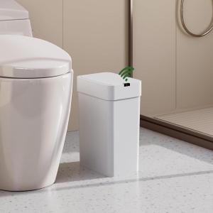 imageWLIVE 32 Gallon  12 Liter Automatic Bathroom Trash Can Motion Sensor Bathroom Trash Can with Bag Fixing Ring Quiet Small Waste Basket for Kitchen Office Bedroom Living Room WhiteWhite