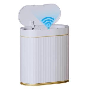 imageWLIVE 32 Gallon  12 Liter Automatic Bathroom Trash Can Motion Sensor Bathroom Trash Can with Bag Fixing Ring Quiet Small Waste Basket for Kitchen Office Bedroom Living Room WhiteWhiteGold