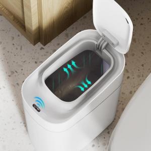 imageWLIVE 32 Gallon  12 Liter Automatic Bathroom Trash Can Motion Sensor Bathroom Trash Can with Bag Fixing Ring Quiet Small Waste Basket for Kitchen Office Bedroom Living Room WhiteWhiteSmart Adsorption