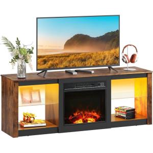 imageWLIVE 58 Inches Fireplace TV Stand with LED Lights Modern Entertainment Center with 18 Electric Fireplace ampamp Adjustable Glass Shelves Sturdy Media Console for Living Room BedroomGaming BlackRustic Brown