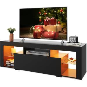 imageWLIVE 63 Inch TV Stand LED Entertainment Center for 60 to 70 Inch TV Modern TV Console with 2 Drawers TV Stands for Living Room BlackBlack