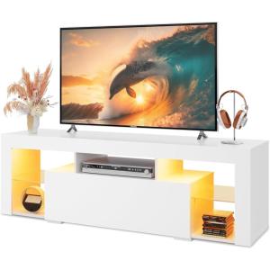 imageWLIVE 63 Inch TV Stand LED Entertainment Center for 60 to 70 Inch TV Modern TV Console with 2 Drawers TV Stands for Living Room BlackWhite