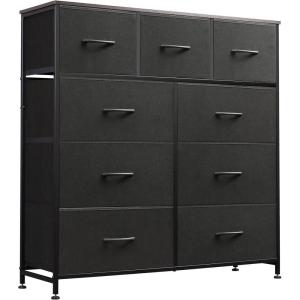 imageWLIVE 9Drawer Dresser Fabric Storage Tower for Bedroom Hallway Entryway Closet Tall Chest Organizer Unit with Fabric Bins Steel Frame Wood Top Easy Pull Handle Rustic Brown Wood Grain PrintCharcoal Black
