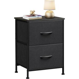 imageWLIVE Black Nightstand Small Dresser for Bedroom with 2 Fabric Drawer Bed Side Table with Drawers End Table Bedside Furniture Sturdy Steel Frame Wood Top Closet Organizer College Dorm