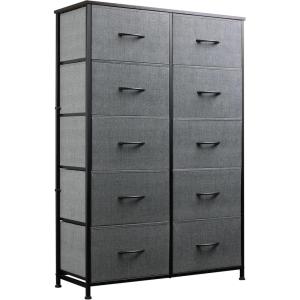 imageWLIVE Black Tall Dresser for Bedroom with 10 Drawers Chest of Drawers Dressers Bedroom Furniture Storage Organizer Unit with Fabric Bins for Closet Hallway Living RoomDark Grey