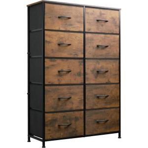 imageWLIVE Black Tall Dresser for Bedroom with 10 Drawers Chest of Drawers Dressers Bedroom Furniture Storage Organizer Unit with Fabric Bins for Closet Hallway Living RoomRustic Brown Wood Grain Print