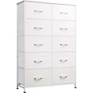 imageWLIVE Black Tall Dresser for Bedroom with 10 Drawers Chest of Drawers Dressers Bedroom Furniture Storage Organizer Unit with Fabric Bins for Closet Hallway Living RoomWhite