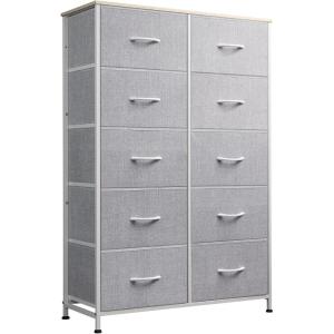 imageWLIVE Black Tall Dresser for Bedroom with 10 Drawers Chest of Drawers Dressers Bedroom Furniture Storage Organizer Unit with Fabric Bins for Closet Hallway Living RoomLight Grey