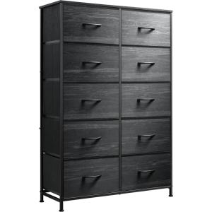 imageWLIVE Black Tall Dresser for Bedroom with 10 Drawers Chest of Drawers Dressers Bedroom Furniture Storage Organizer Unit with Fabric Bins for Closet Hallway Living RoomCharcoal Black Wood Grain Print