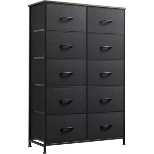 imageWLIVE Black Tall Dresser for Bedroom with 10 Drawers Chest of Drawers Dressers Bedroom Furniture Storage Organizer Unit with Fabric Bins for Closet Hallway Living RoomCharcoal Black