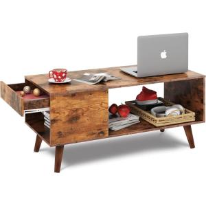 imageWLIVE Coffee Table 394quot Wood Coffee Table with Sliding Top up to 50quot TV Modern Center Table with Open Storage Shelf for Living Room Bedroom Rustic BrownBrown