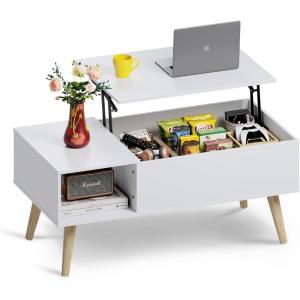 imageWLIVE Coffee Table 394quot Wood Coffee Table with Sliding Top up to 50quot TV Modern Center Table with Open Storage Shelf for Living Room Bedroom Rustic BrownWhite