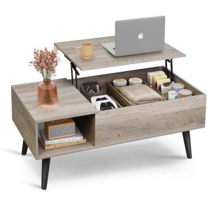 imageWLIVE Coffee Table 394quot Wood Coffee Table with Sliding Top up to 50quot TV Modern Center Table with Open Storage Shelf for Living Room Bedroom Rustic BrownGreige