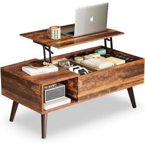 imageWLIVE Coffee Table 394quot Wood Coffee Table with Sliding Top up to 50quot TV Modern Center Table with Open Storage Shelf for Living Room Bedroom Rustic BrownRustic Brown